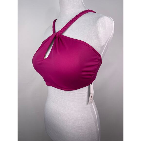 NWT Shade & Shore Fuchsia Keyhole Halter Bikini Top 34DD - Picture 2 of 9